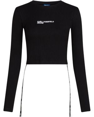 KARL LAGERFELD Long-Sleeved Ribbed T-Shirt - Black