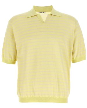 AURALEE Striped Cotton T-Shirt - Yellow