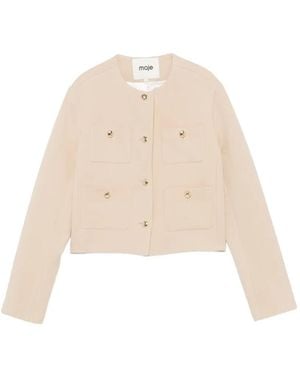 Maje Button-Up Cropped Blazer - Natural