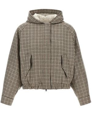 Brunello Cucinelli Shiny Zipper Pull Check-Print Jacket - Natural