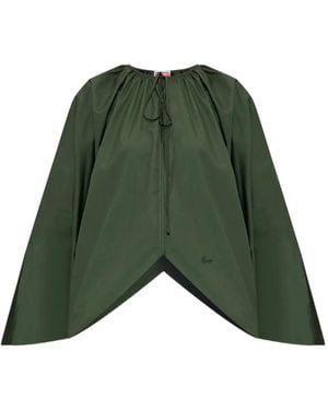 KENZO Embroidered-Logo Tie-Neck Blouse - Green