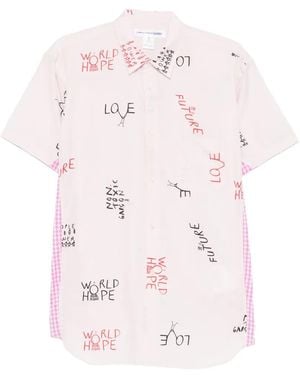 Comme des Garçons Slogan-Print Button-Down Cotton Shirt - Pink