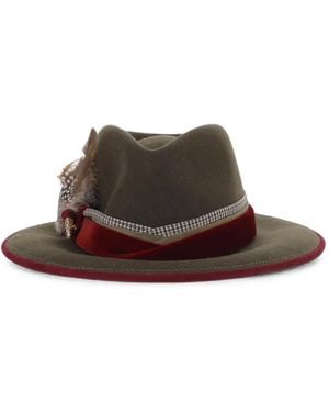 ALEXIA ALVAREZ DE TOLEDO Feather-Embellished Houndstooth-Trim Hat - Brown