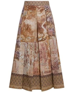 Pierre Louis Mascia Salato Pleated Print Skirt - Natural