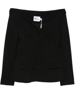 Self-Portrait Off-Shoulder Button-Up Jacket - Black
