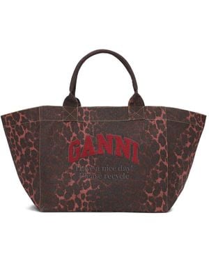 Ganni Leopard-print Canvas Tote Bag - Brown