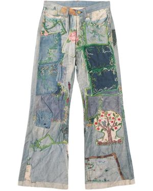KAMIYA Trompe L'Oeil Embroidered Patchwork Jeans - Blue