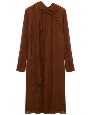 Dorothee Schumacher Sheer Twist Ruffled Scarf-Detail Dress - Brown
