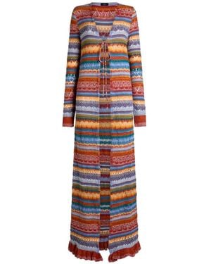 Etro Langer Lochstrick-Cardigan Mit Streifen - Weiß