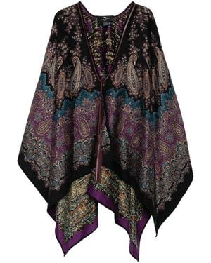 Etro Paisley-Print Tasselled Poncho - Black