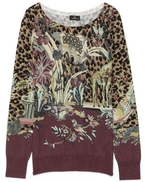 Etro Leopard-Print Floral-Pattern Jumper - Brown