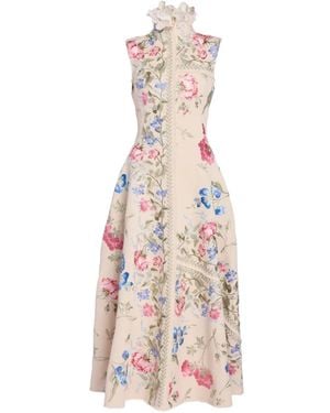 Erdem Floral-Print Lace-Trim Dress - White
