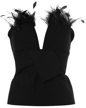 Alberta Ferretti Feather-Trimmed Top - Black