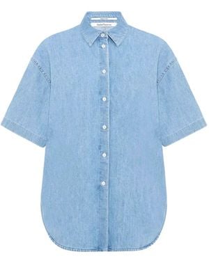 Another Tomorrow Chambray Short-Sleeve Denim Shirt - Blue