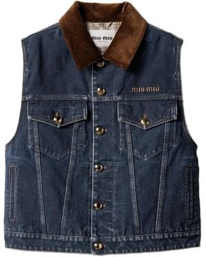 Miu Miu Jeansweste Mit Cordkragen - Blau