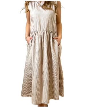 Marella Striped Sleeveless Midi Dress - Natural