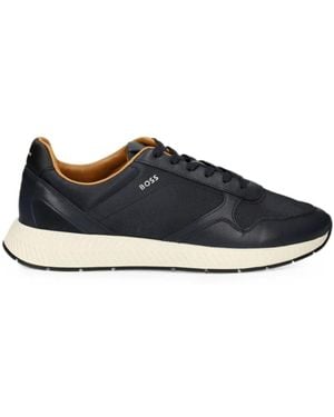 BOSS Leather-Panelled Mesh Trainers - Blue