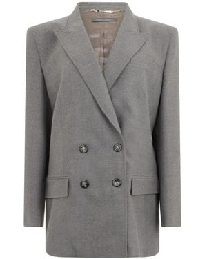 Alberta Ferretti Double-Breasted Structured-Shoulder Blazer - Gray