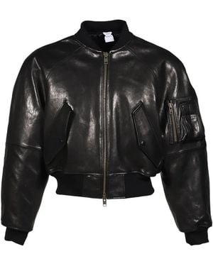 Protocol Index Exaggerated-Shoulder Leather Jacket - Black