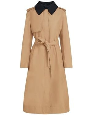 KARL LAGERFELD Contrast-Collar Belted Trench Coat - Natural