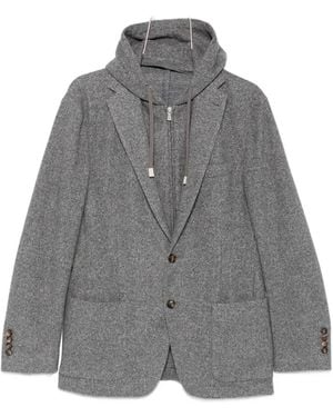 Eleventy Hooded Single-Breasted Jacket - Gray