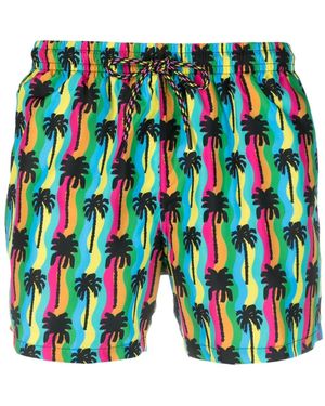 NOS Beachwear Graphic-Print Drawstring Swim Shorts - Green