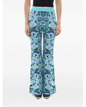 Stella McCartney Floral-Jacquard Flared Pants - Blue