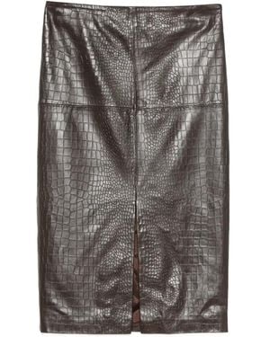 FEDERICA TOSI Crocodile-Effect Leather Midi Skirt - Grey