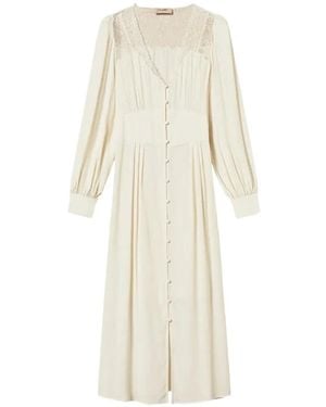 Twinset Long Jacquard Dress With Lace - White