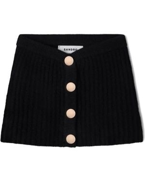 Sandro Ribbed Button-Front Scarf - Black