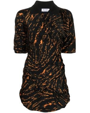 The Attico Abstract-Print Gathered Mini Dress - Black