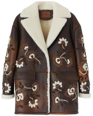 Ermanno Scervino Floral-Embroidery Shearling Coat - Noir