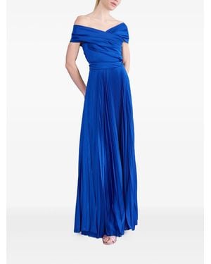 Talbot Runhof Schulterfreies Maxikleid Mit Falten - Blau