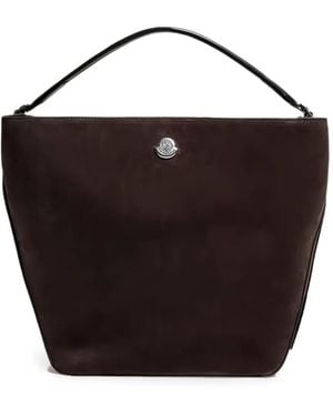 Moncler Carlo Suede Shoulder Bag - Black
