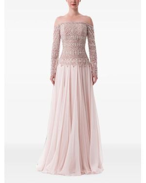 Dina Melwani Crystal-Embellished Off-Shoulder Maxi Dress - Pink