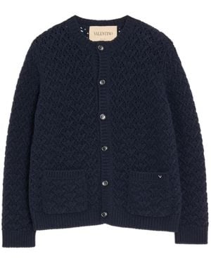 Valentino Garavani Wool And Cashmere Cardigan With Metallic V Detail - Blue