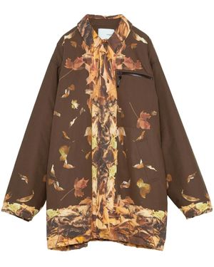 Yoshio Kubo Einreihiger Mantel Mit Blatt-Print - Braun