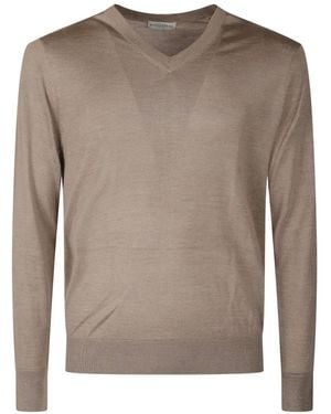 Ballantyne V-Neck Knitted Jumper - Brown