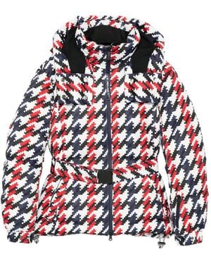 Perfect Moment Candice Hooded Belted Houndstooth Down Ski Jacket - Red