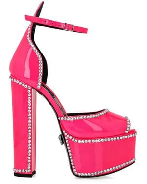 Philipp Plein Crystal-Embellished Leather Court Shoes - Pink