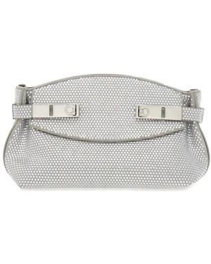 Ferragamo Hug Clutch Mit Kristallen - Grau
