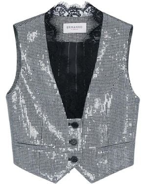 ERMANNO FIRENZE Sequin-Embellished Lace-Trim Gilet Jacket - Grey
