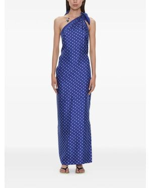 Christopher Esber Bandana-Print One-Shoulder Long Dress - Blue