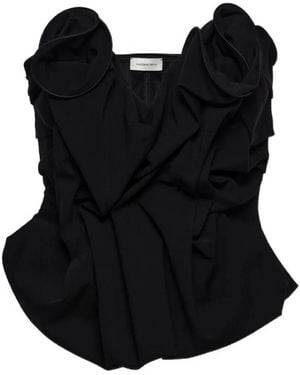 Magda Butrym Top Estilo Corsé Drapeado Con Aplique Floral - Negro