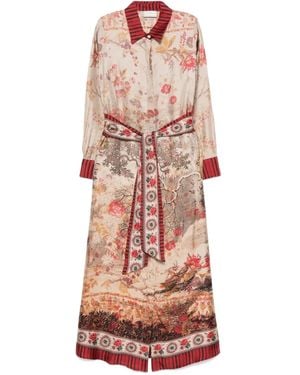 Pierre Louis Mascia Aloe Blousejurk Met Bloemenprint En Ceintuur - Naturel