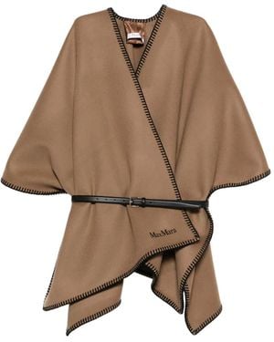 Max Mara Blanket-Stitch Belted Poncho - Brown