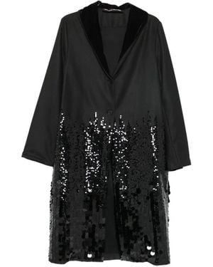 Collection Privée Sequin-Embellished Shawl-Collar Coat - Black