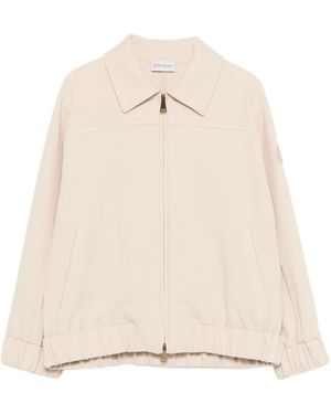 Moncler Zip-Up Tonal-Logo Bomber Jacket - Natural