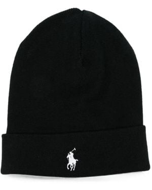 Polo Ralph Lauren Embroidered-Logo Beanie Hat - Black