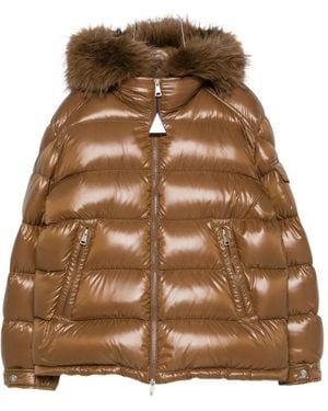 Moncler Faux-Fur-Trim Quilted Jacket - Brown